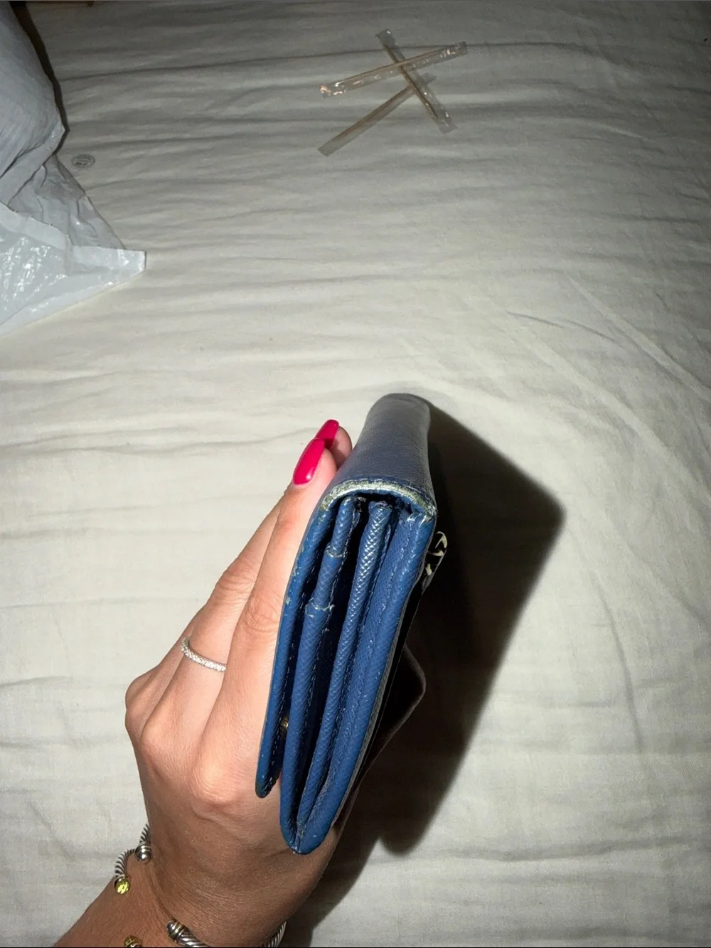 Prada Navy Saffiano Leather Continental Wallet with Gold Logo